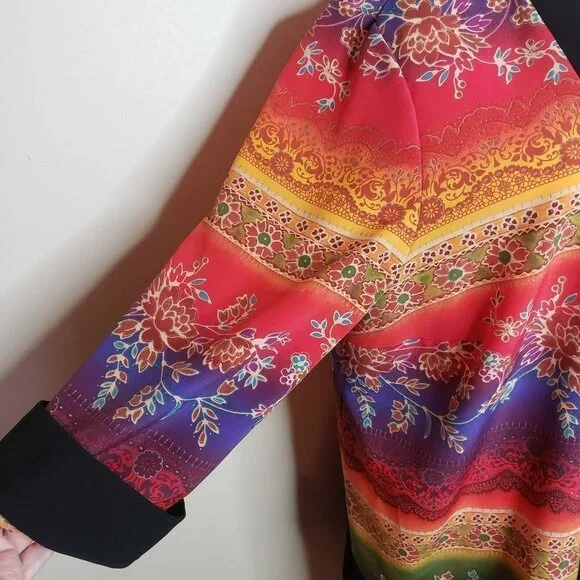 Vtg Colorful Open Cardigan Flowy Duster  3/4 Sleeve Rainbow Maximalism Dopamine - Picture 2 of 11